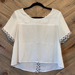 Elodie White Button Back Top with Aztec Detail L